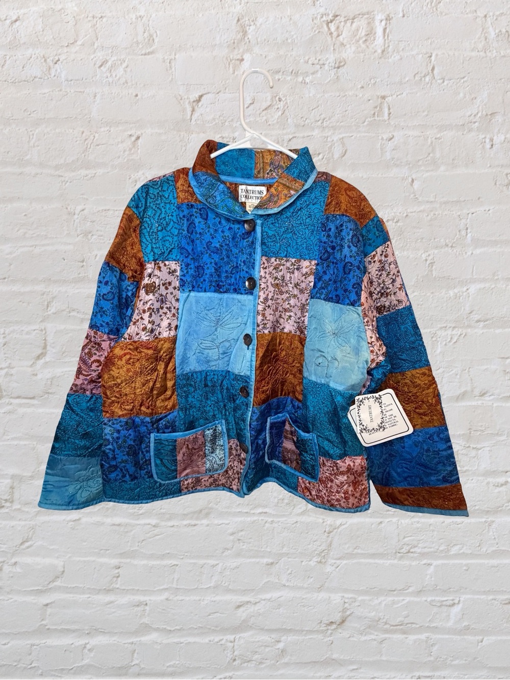NWT Tantrums Collection Vintage Patchwork Quilted Jacket Blue Paisley Boho XL - Picture 2 of 6